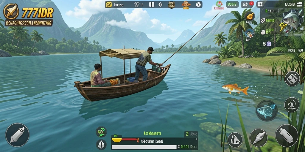 Screenshot gameplay menarik dari 777IDR dengan pemandangan memancing yang menakjubkan.