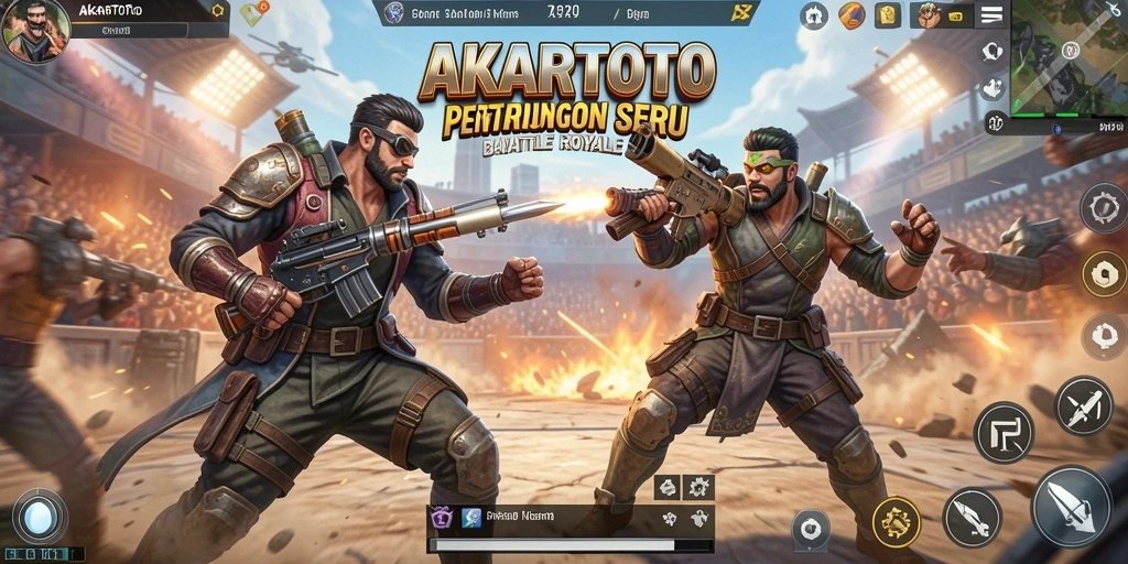 Tangkapan layar AKARTOTO menunjukkan aksi mendebarkan dalam game Battle Royale.