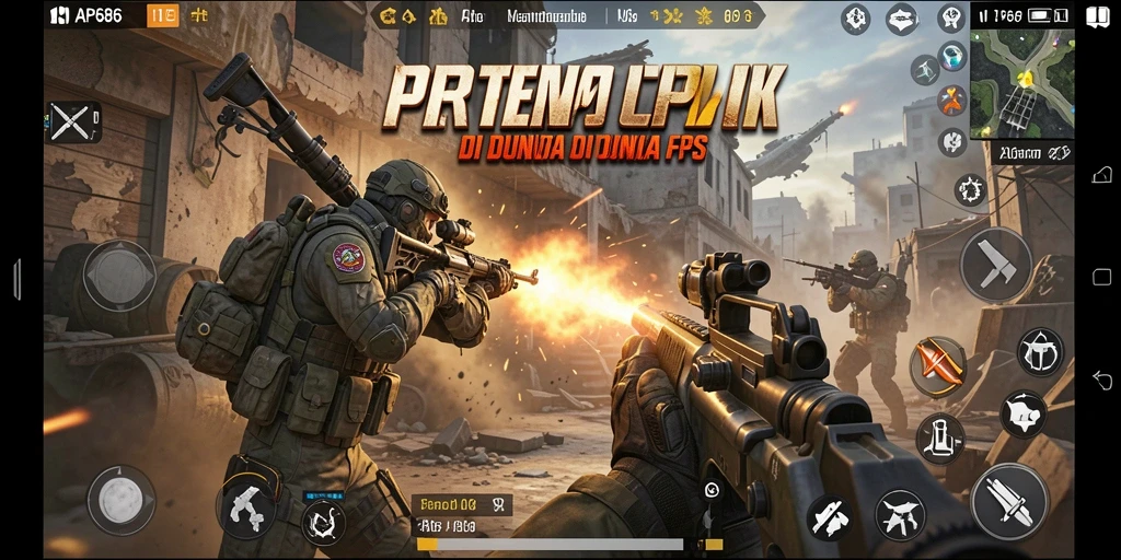 Screenshot gameplay AP686 yang menunjukkan aksi mendebarkan dalam pertempuran FPS.