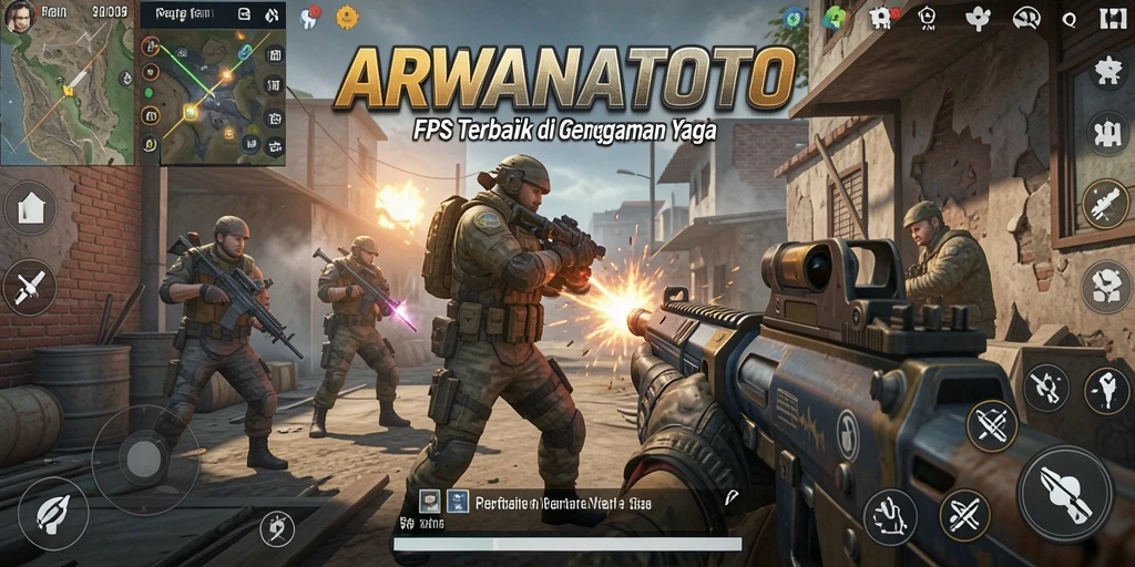 Screenshot dari gameplay intens ARWANATOTO menampilkan aksi tembak-menembak yang mengesankan.