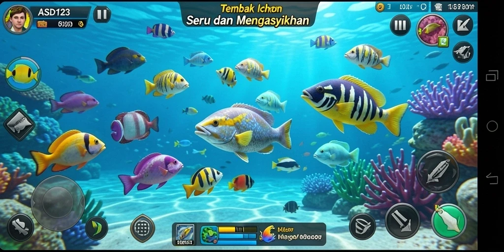 Tampilan gameplay seru di ASD123 saat menembak ikan.