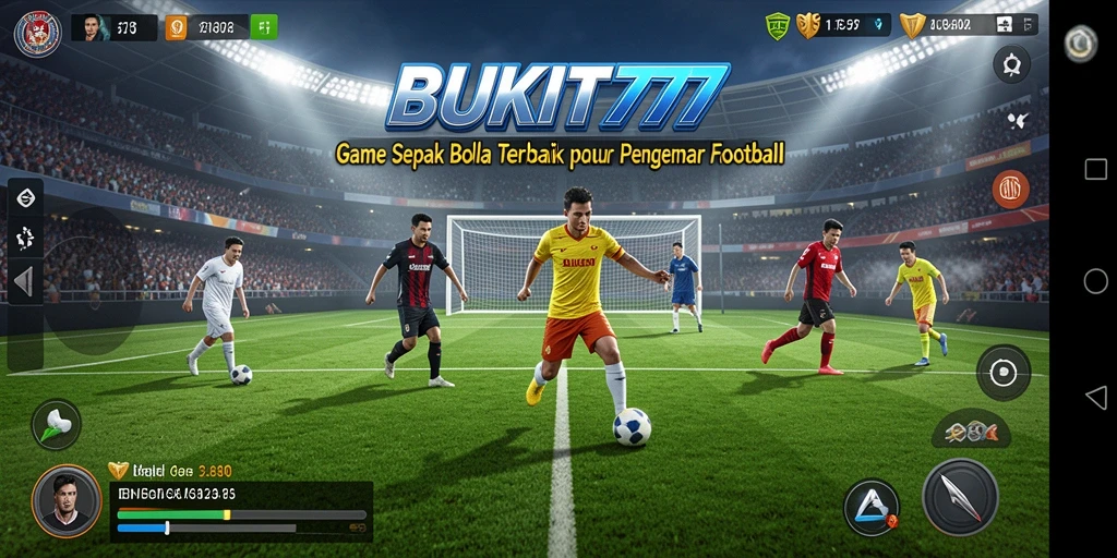 Tampilan antarmuka permainan BUKIT777 dengan aksi sepak bola yang menegangkan.