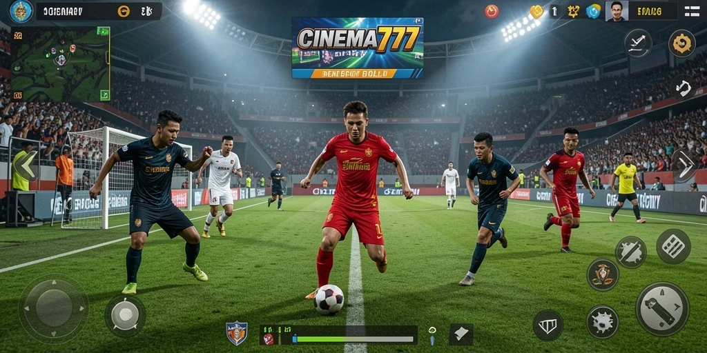 Tangkapan layar utama CINEMA777 menampilkan aksi sepak bola yang mendebarkan.