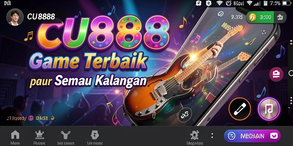 Tampilan gameplay CU888 dengan berbagai lagu dan mode permainan musik.