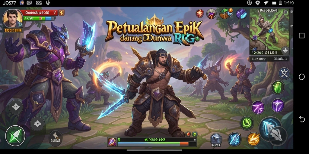 Gameplay RPG JOS77 menunjukkan pertarungan yang seru dan berbagai karakter.