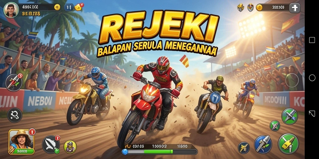 Tampilan seru dari gameplay balapan yang mendebarkan di REJEKI.