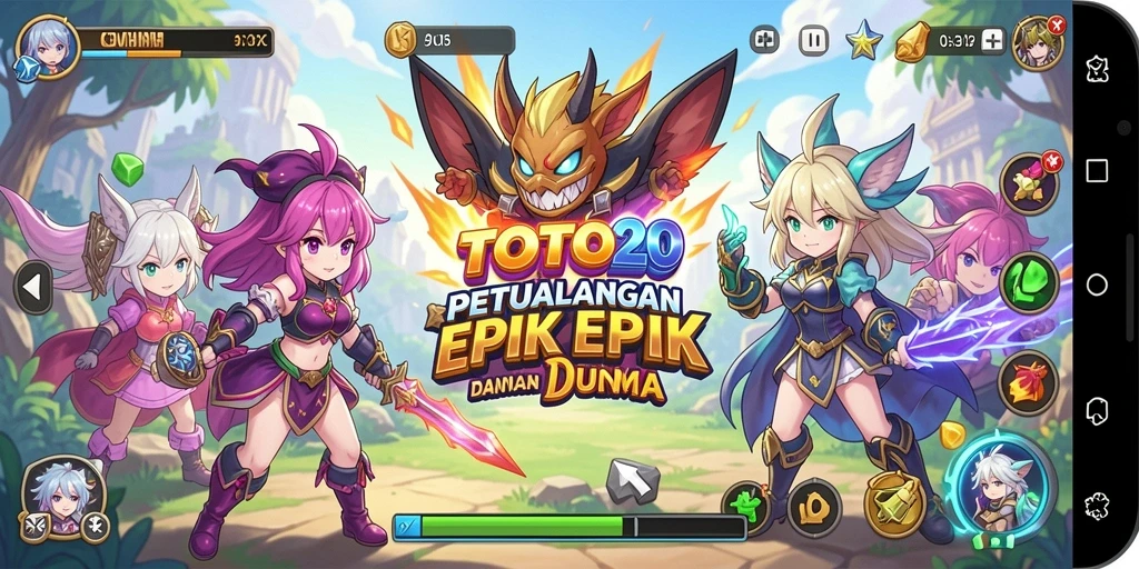 Screenshot TOTO20 menampilkan aksi penuh warna dan karakter anime unik.