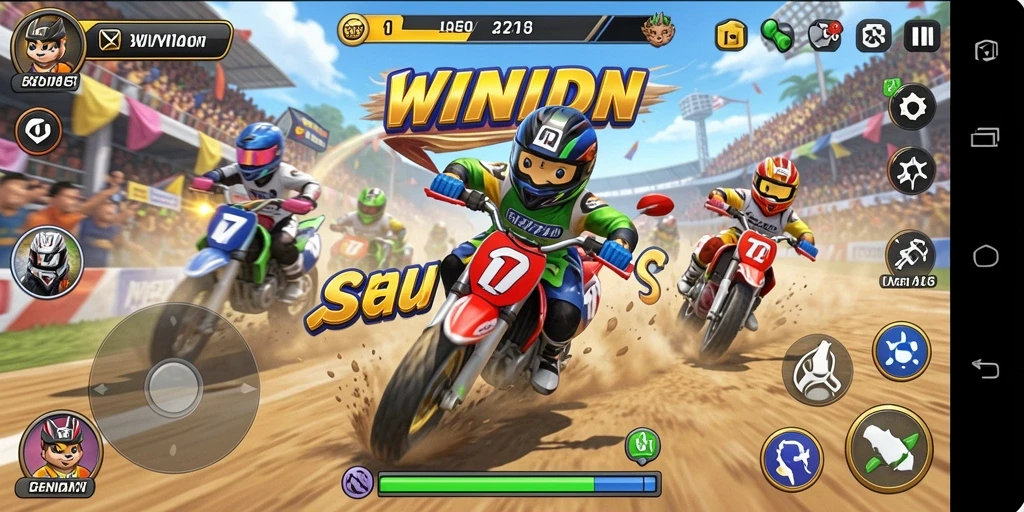 Gameplay seru di WINIDN dengan balapan mendebarkan.